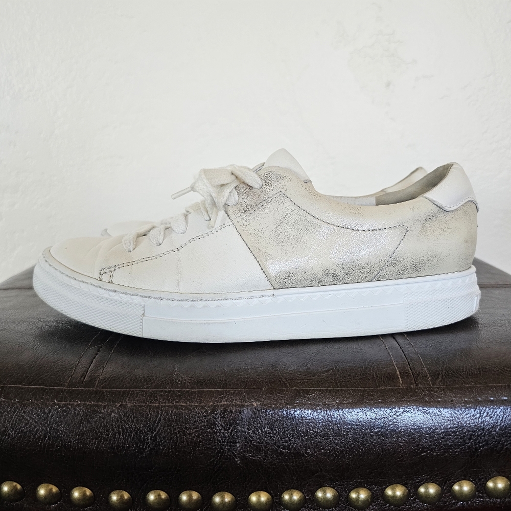 Paul Green Leather White Cream Metallic Smart Casual‎ Sneakers Sz 3.5 US 5.5-6